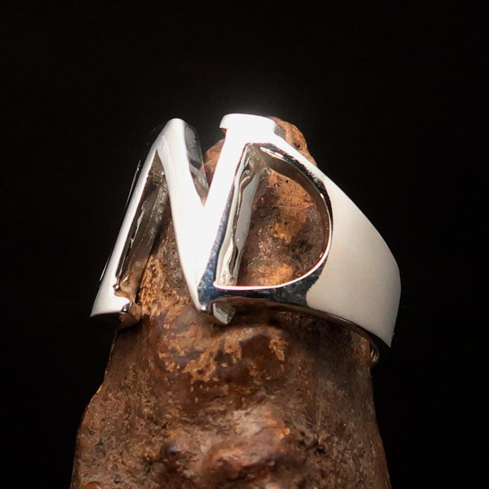 Men's Greek upper case Capital Letter Initial Ring Nu - Sterling Silver - BikeRing4u