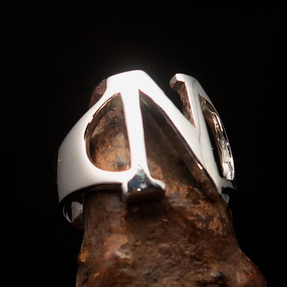 Men's Greek upper case Capital Letter Initial Ring Nu - Sterling Silver - BikeRing4u