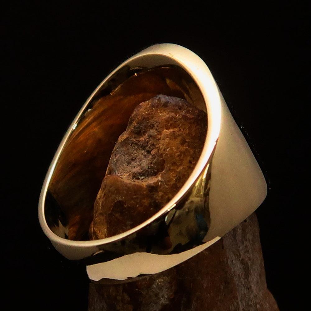 Excellent crafted ancient Men's green Rampant Lion Ring - Solid Brass - BikeRing4u