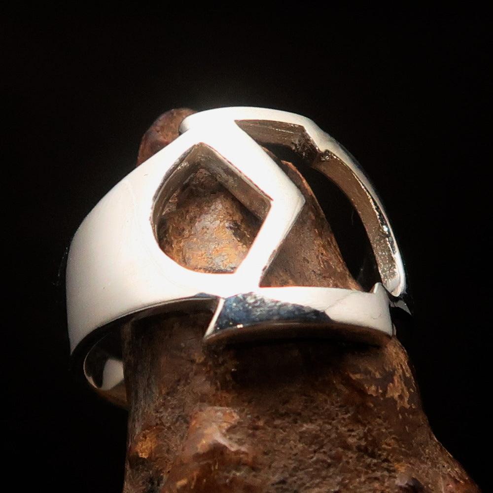 Men's Greek upper case Capital Letter Initial Ring Sigma - Sterling Silver - BikeRing4u
