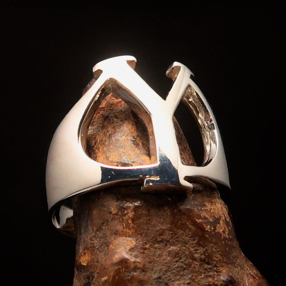 Men's Greek upper case Capital Letter Initial Ring Upsilon - Sterling Silver - BikeRing4u