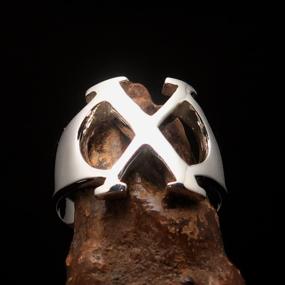 Men's Greek upper case Capital Letter Initial Ring Chi - Sterling Silver - BikeRing4u