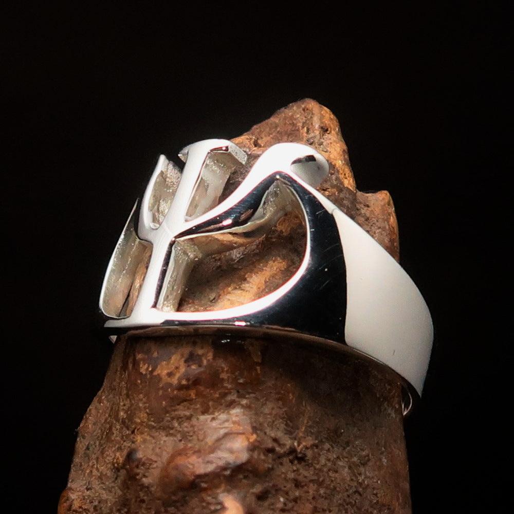 Men's Greek upper case Capital Letter Initial Ring Psi - Sterling Silver - BikeRing4u