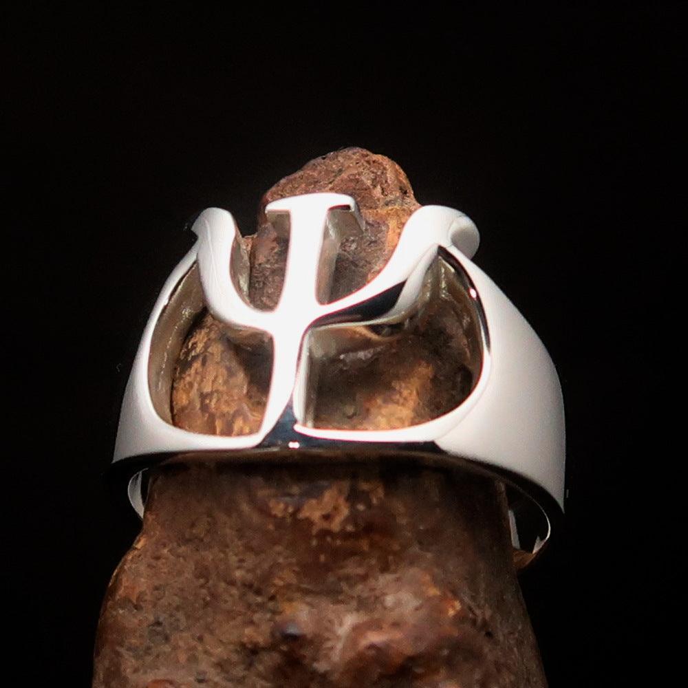 Men's Greek upper case Capital Letter Initial Ring Psi - Sterling Silver - BikeRing4u