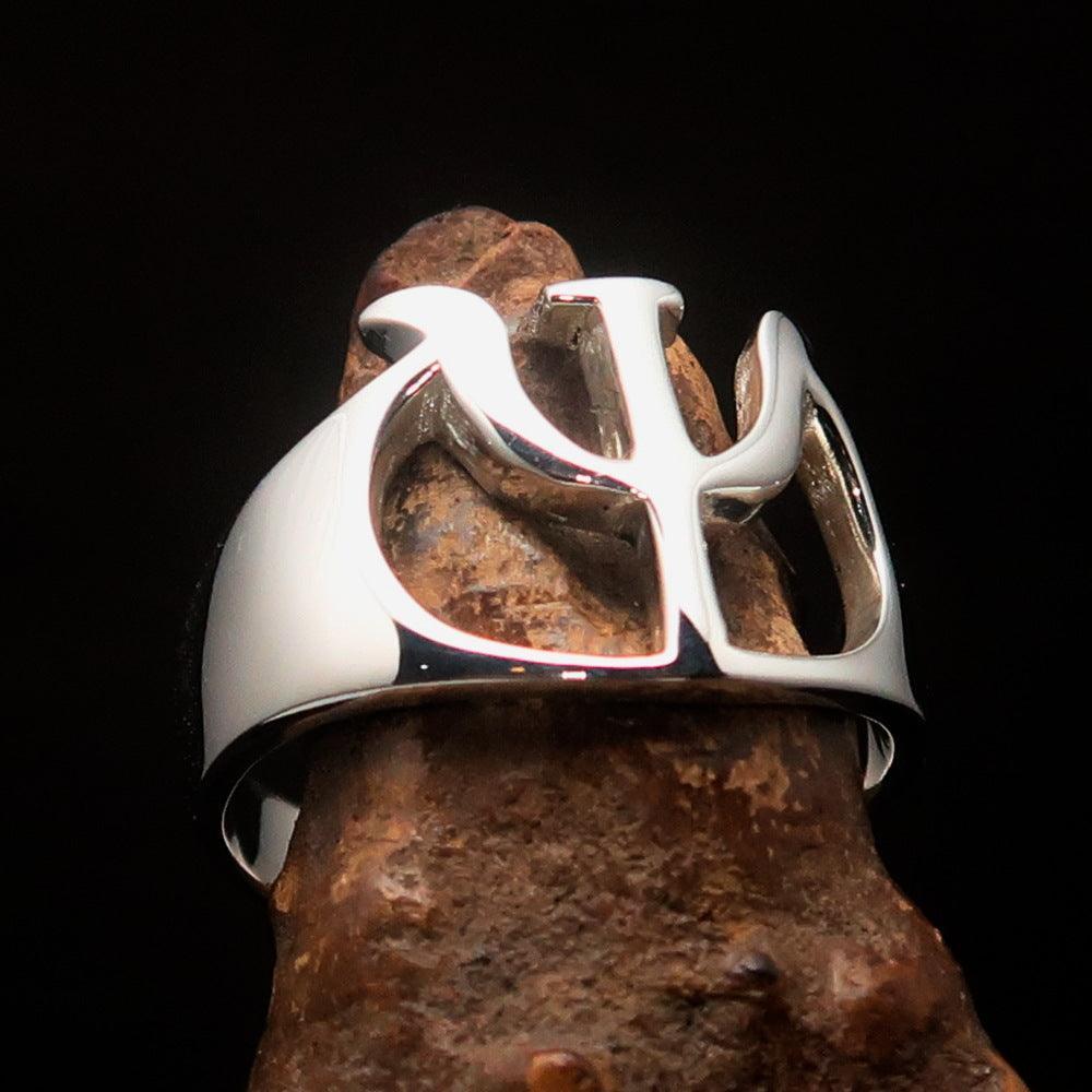 Men's Greek upper case Capital Letter Initial Ring Psi - Sterling Silver - BikeRing4u
