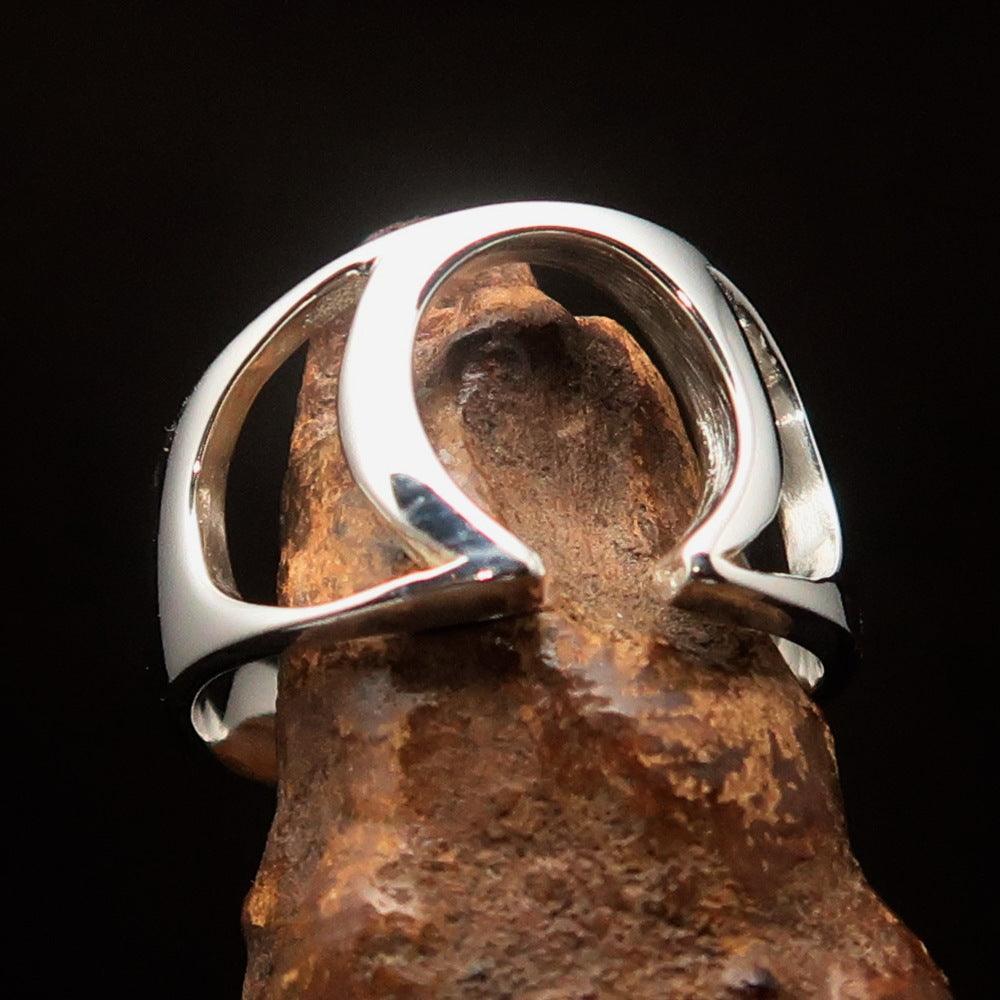 Men's Greek upper case Capital Letter Initial Ring Omega - Sterling Silver - BikeRing4u