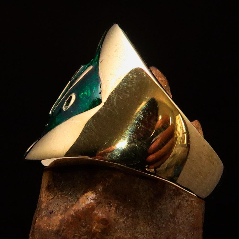 Excellent crafted Men's green Outlaw Biker Ring Diamond 1% - Solid Brass - BikeRing4u
