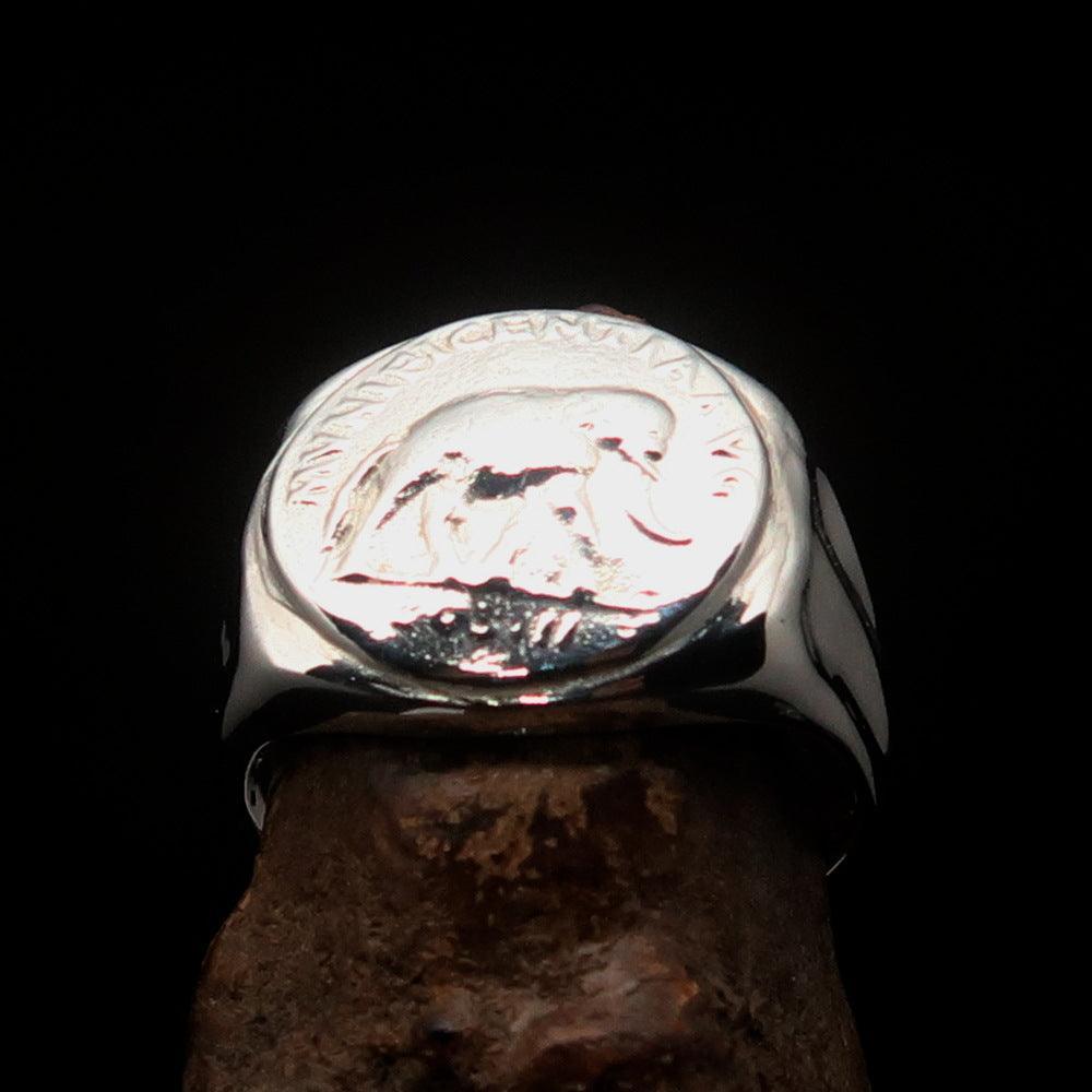 Men's Sterling Silver ancient Roman Coin Men's Elephant Ring Antonius Pius - BikeRing4u