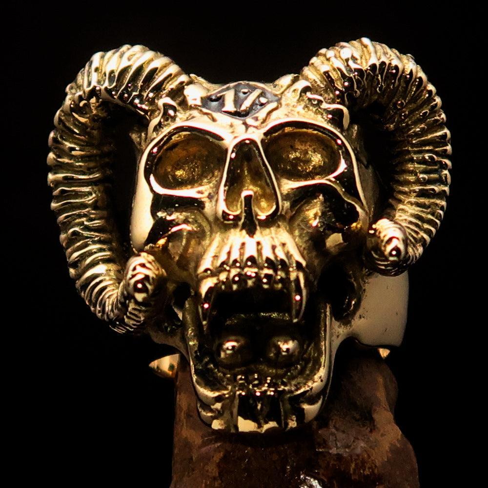 Excellent crafted Men's black 1% Ram Skull Outlaw Biker Ring - Solid Brass - BikeRing4u