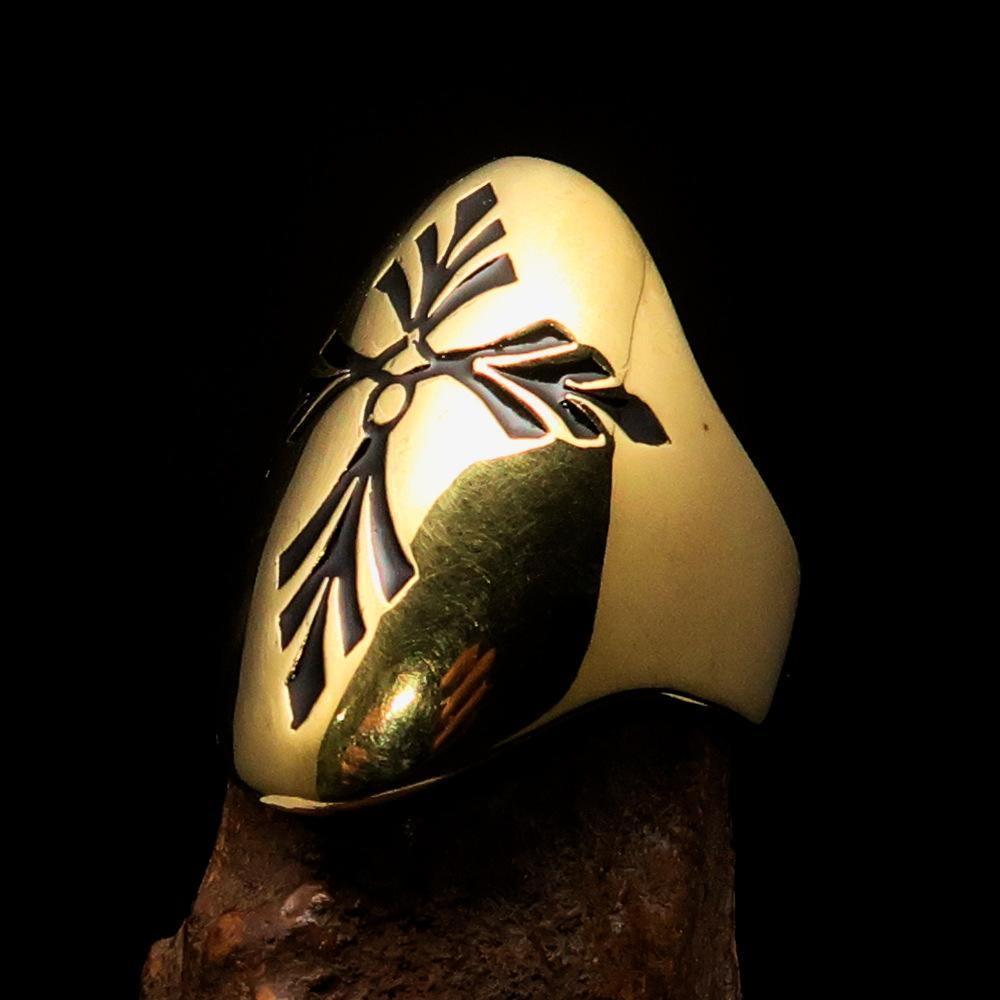 Perfectly crafted Men's Saint Lorenz Cross Ring black - Solid Brass - BikeRing4u
