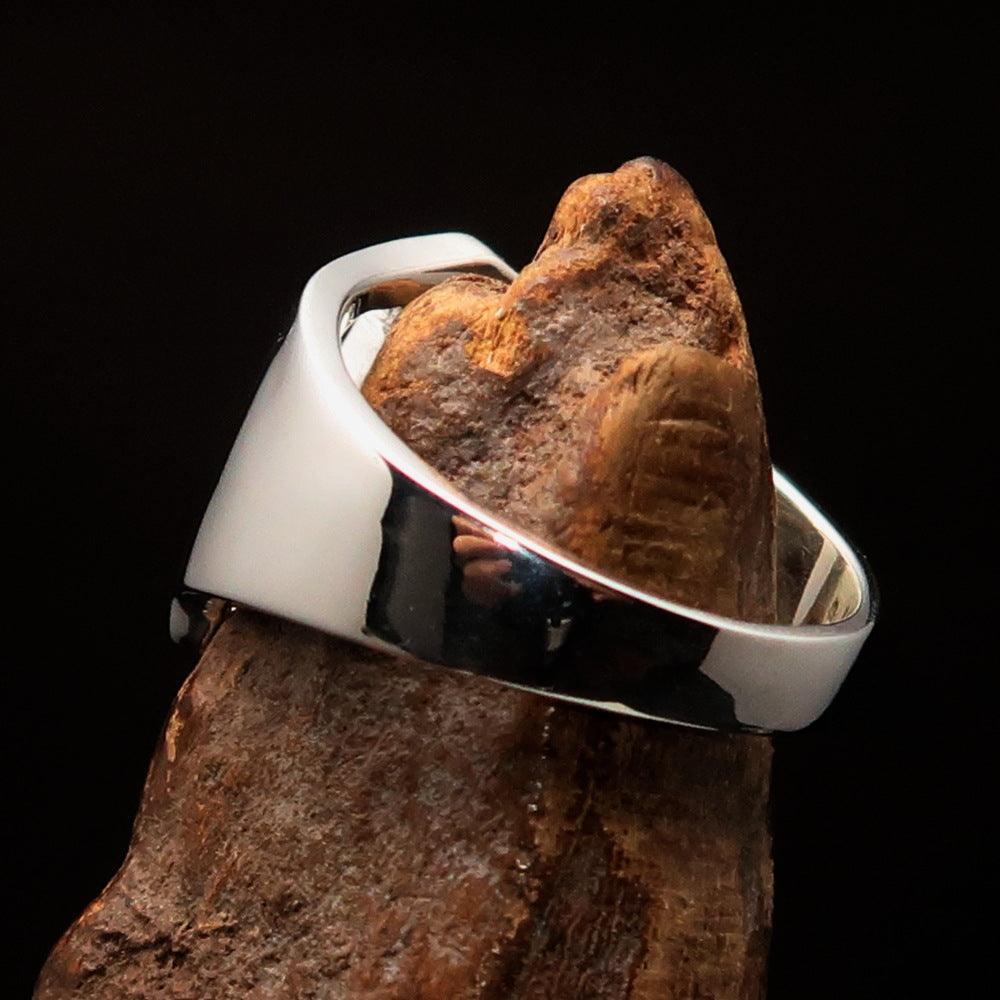 Men's Greek lower case Letter Initial Ring Lambda - Sterling Silver - BikeRing4u