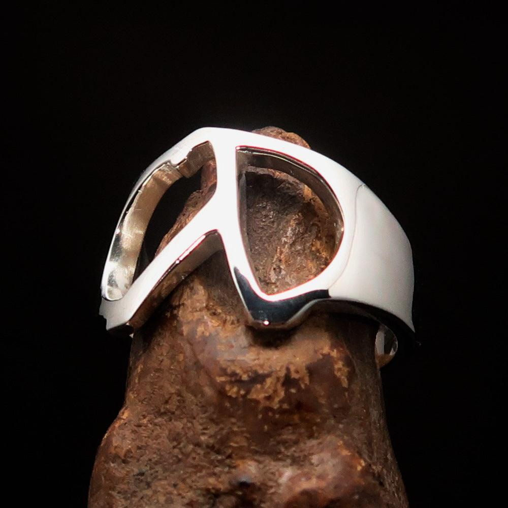 Men's Greek lower case Letter Initial Ring Lambda - Sterling Silver - BikeRing4u