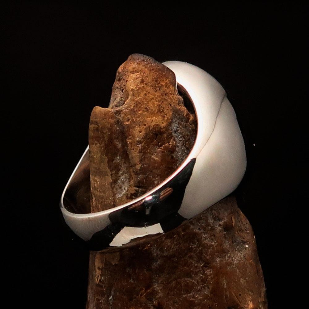 Nicely crafted Men's Outlaw Ring oval Black 1% Percent Symbol - Sterling Silver - BikeRing4u