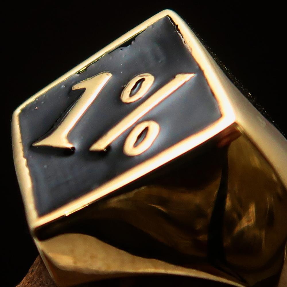 Men's Brass Biker Ring Diamond shaped 1% Percent Outlaw Symbol Black - BikeRing4u