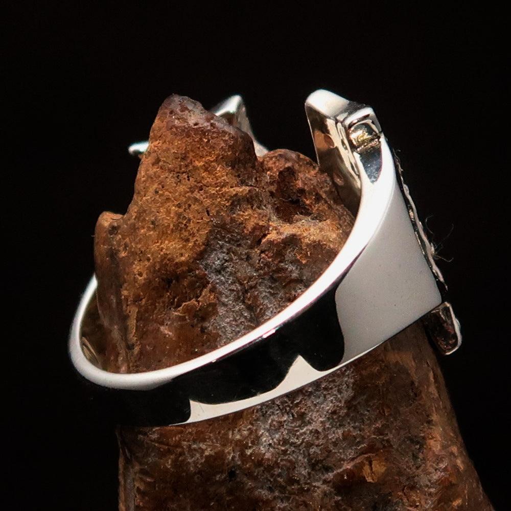 Excellent crafted Initial Ring Bold Letter M - 21 red CZ - Sterling Silver - BikeRing4u