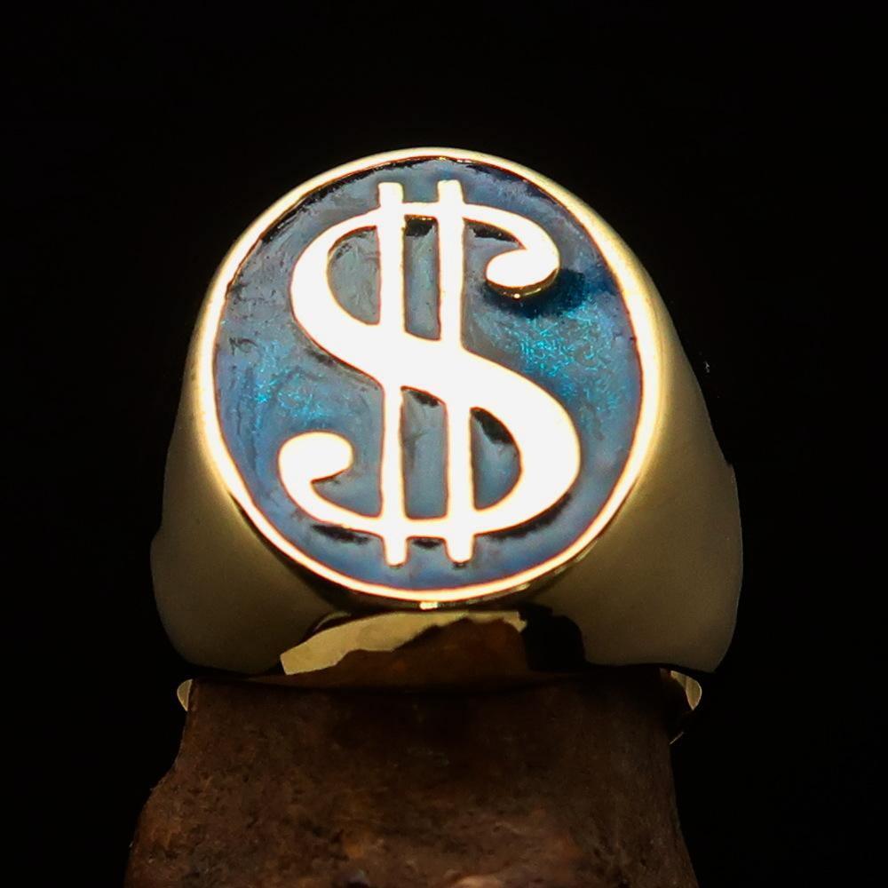 Excellent crafted Men's Currency Ring US Dollar Symbol Blue - Solid Brass - BikeRing4u