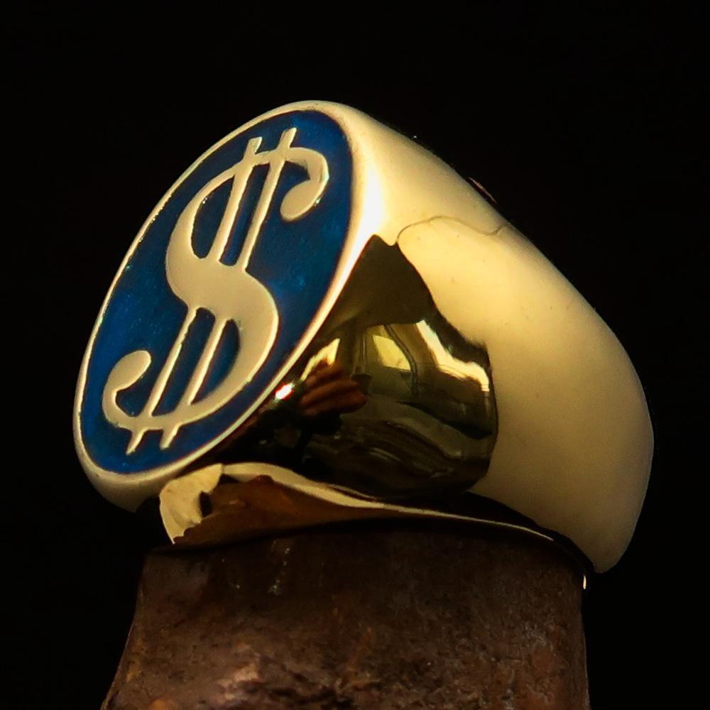 Excellent crafted Men's Currency Ring US Dollar Symbol Blue - Solid Brass - BikeRing4u