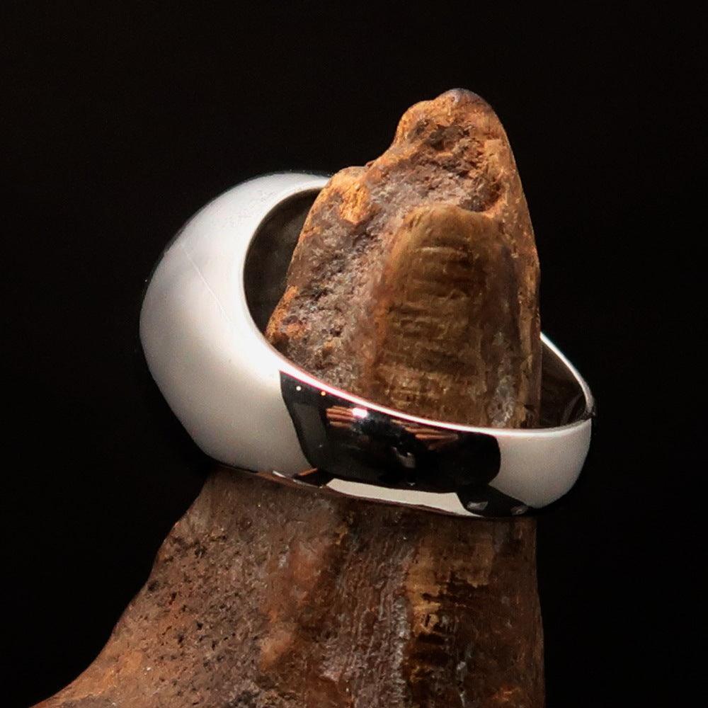 Nicely crafted Men's Pirate Ring green Jolly Roger crossed Bones Skull - Sterling Silver - BikeRing4u