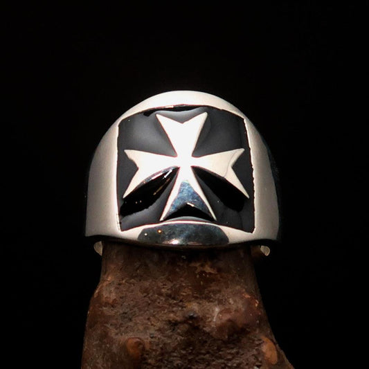 Excellent crafted Men's Maltese Cross Biker Ring Black - Sterling Silver - BikeRing4u