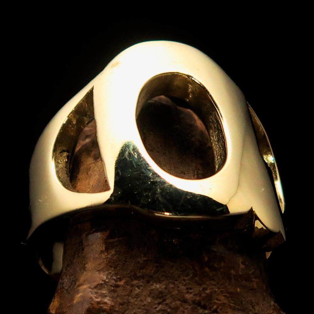 Mirror polished Men's Brass Initial Ring one bold Letter Q - BikeRing4u