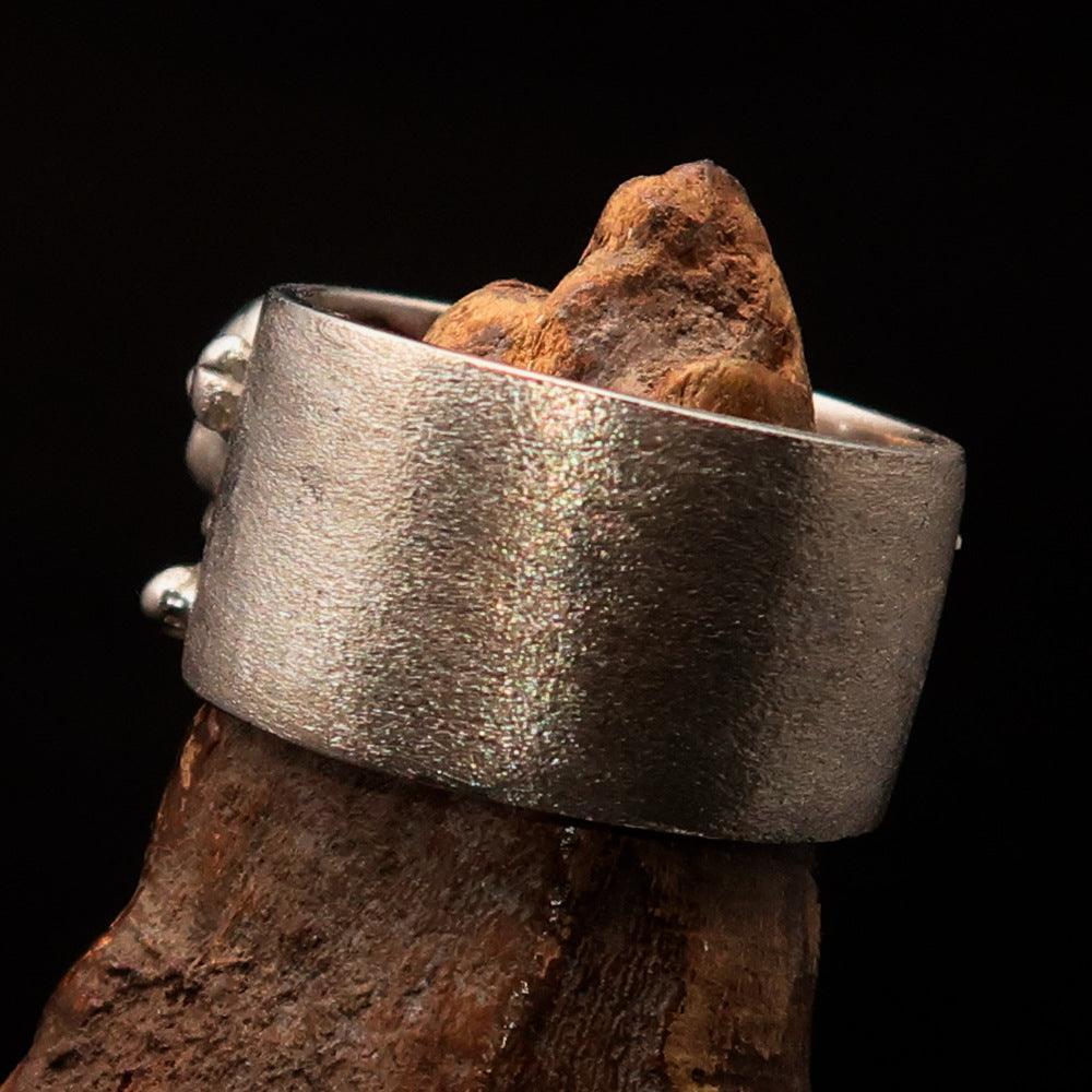 Excellent crafted Men's Pirate Band Ring Jolly Roger Skull - two tone Sterling Silver - BikeRing4u