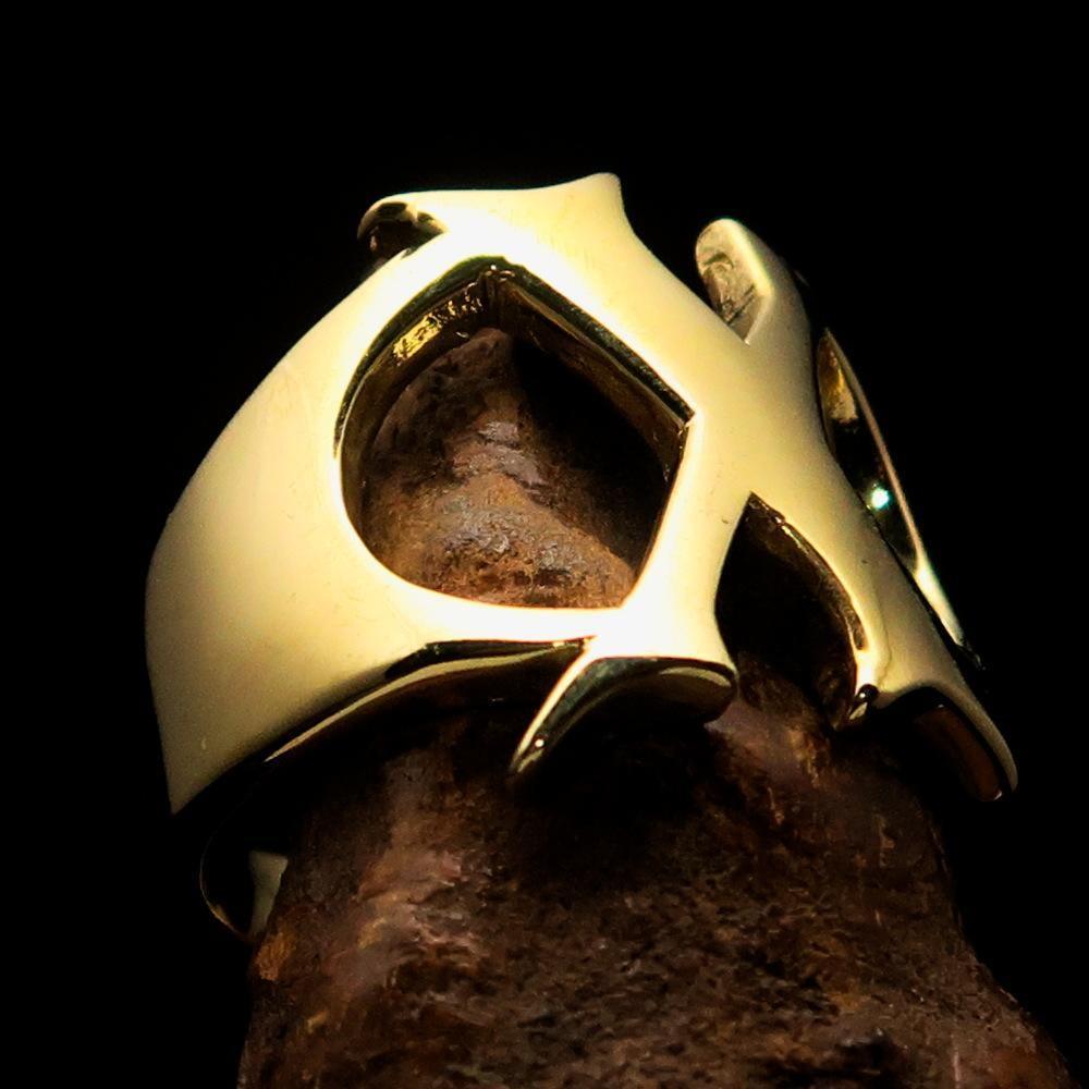 Mirror polished Men's Brass Initial Ring one bold Letter X - BikeRing4u