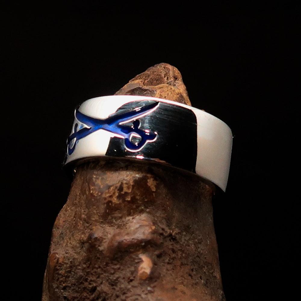 Excellent crafted Men's Cavalry Ring blue Crossed Sabers - Sterling Silver - BikeRing4u
