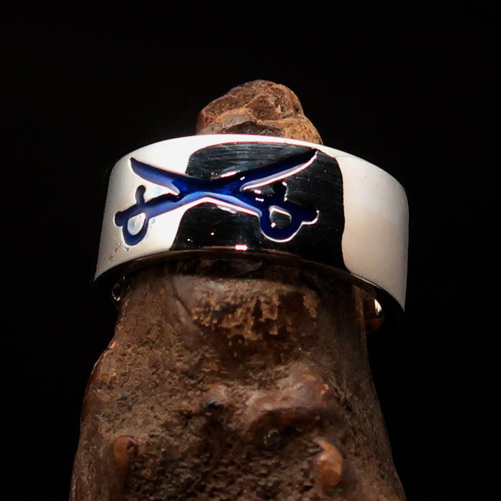Excellent crafted Men's Cavalry Ring blue Crossed Sabers - Sterling Silver - BikeRing4u