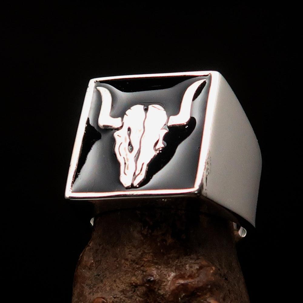 Perfectly crafted Men's Cowboy Ring black Bull Skull - Sterling Silver - BikeRing4u