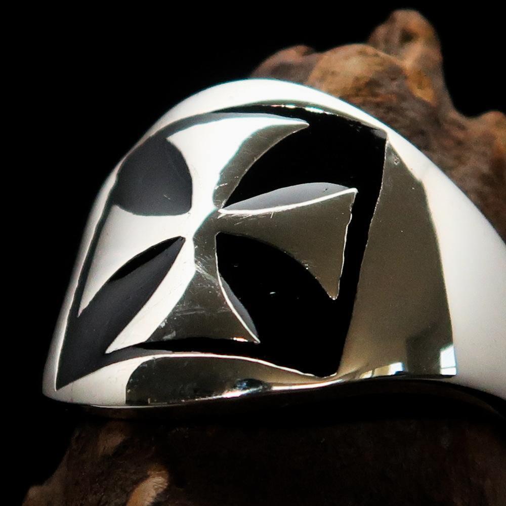 Excellent crafted Men's Iron Cross Biker Ring Black - Sterling Silver - BikeRing4u
