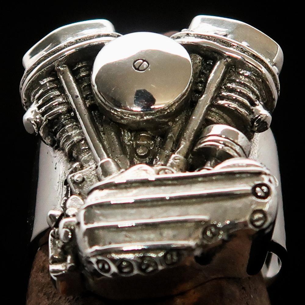 Excellent crafted Men's Panhead Engine Biker Ring - Sterling Silver - BikeRing4u