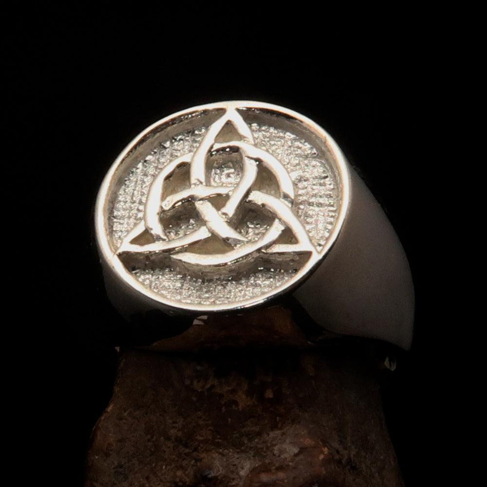 Nicely crafted Men's Triquetra Ring Celtic Triskelion Knot - two tone Sterling Silver - BikeRing4u