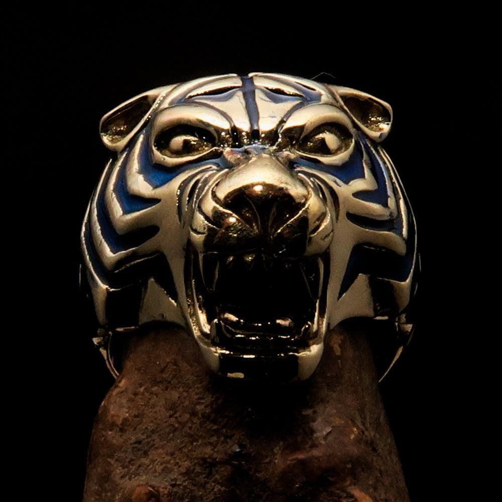 Excellent crafted Men's Animal Ring blue Male Tiger - Brass - BikeRing4u