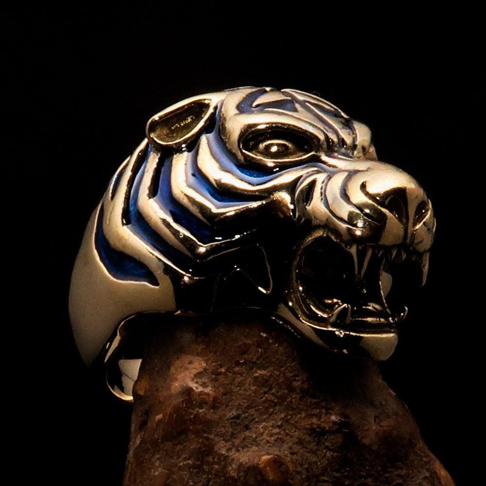 Excellent crafted Men's Animal Ring blue Male Tiger - Brass - BikeRing4u