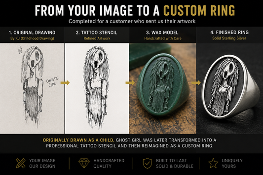 From drawing to custom ring — Ghost Girl ring design process at SkullRingShop