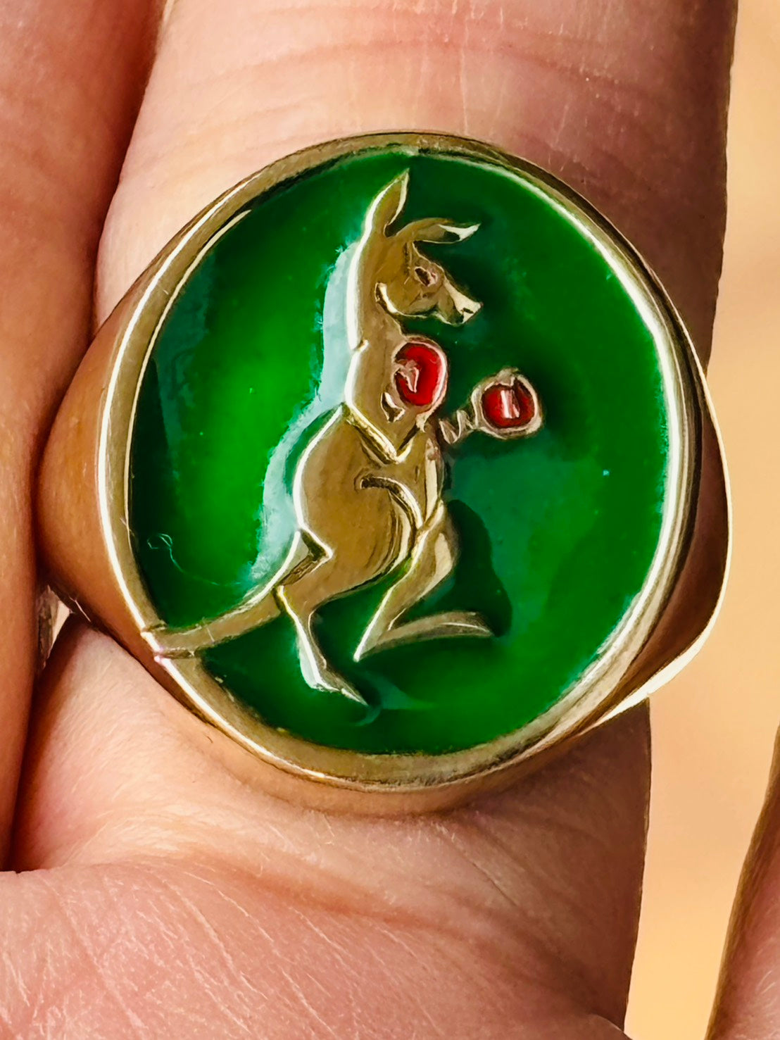 The Boxing Kangaroo Ring Brass | Custom Enamel Colours