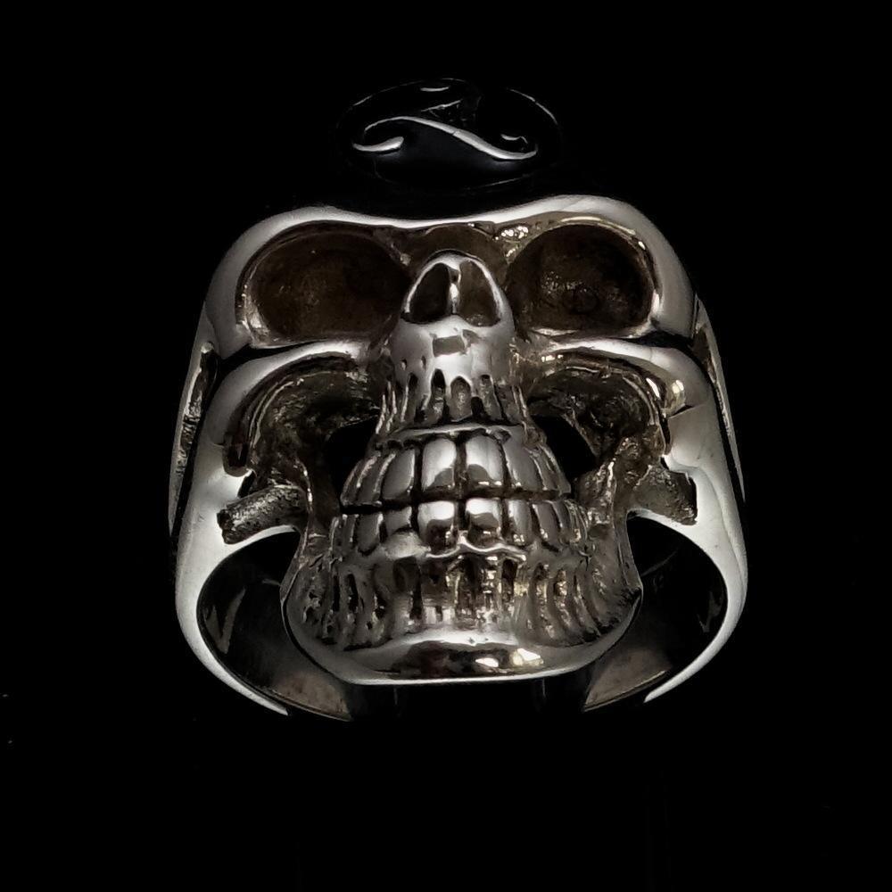 Excellent crafted Men's Celtic Triskelia Triad Skull Ring Black - Sterling Silver - BikeRing4u