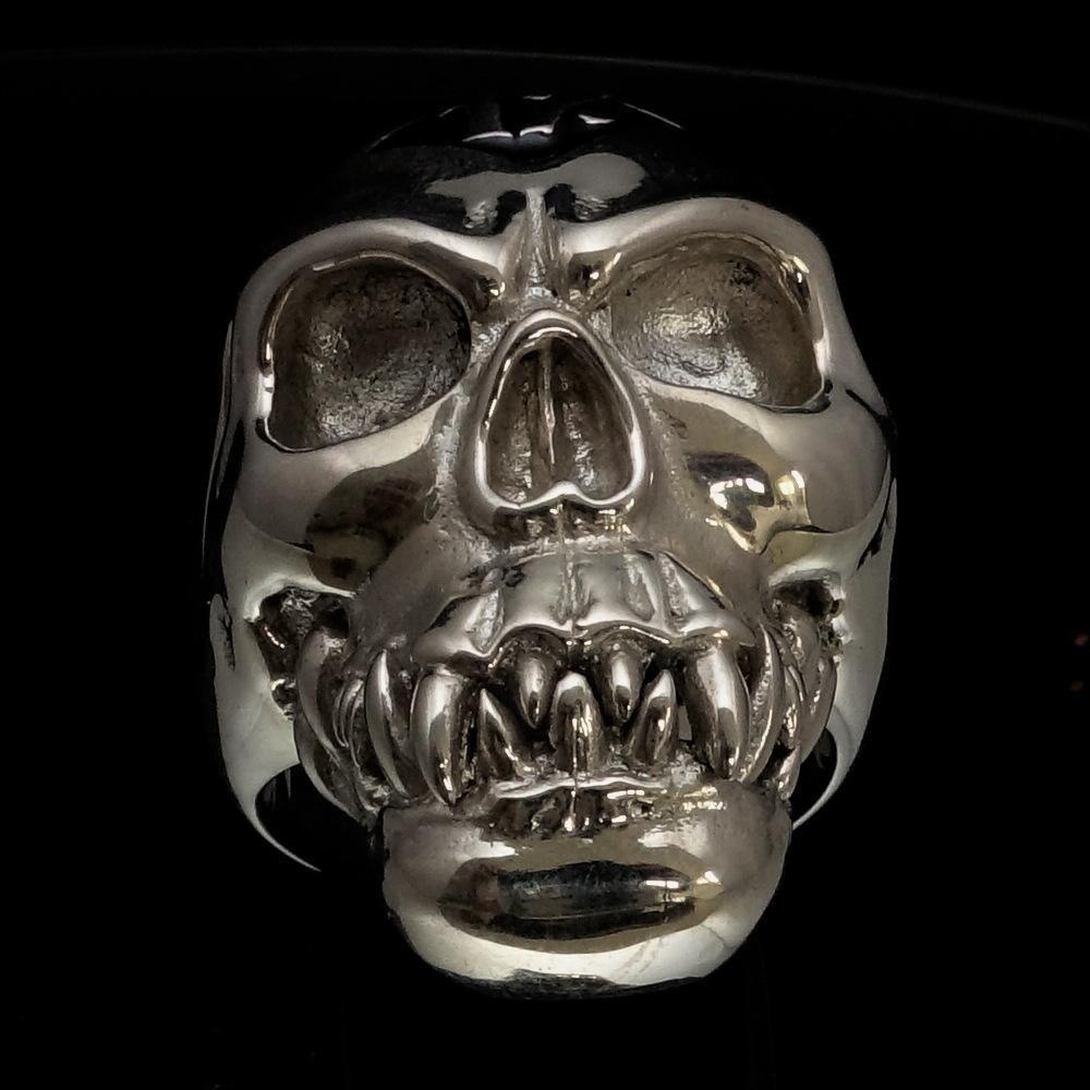 Excellent crafted Men's black 1% Zombie Skull Outlaw Ring - Sterling Silver - BikeRing4u