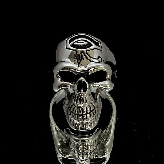 Excellent crafted Men's Skull Ring Eye of Ra - Sterling Silver - BikeRing4u