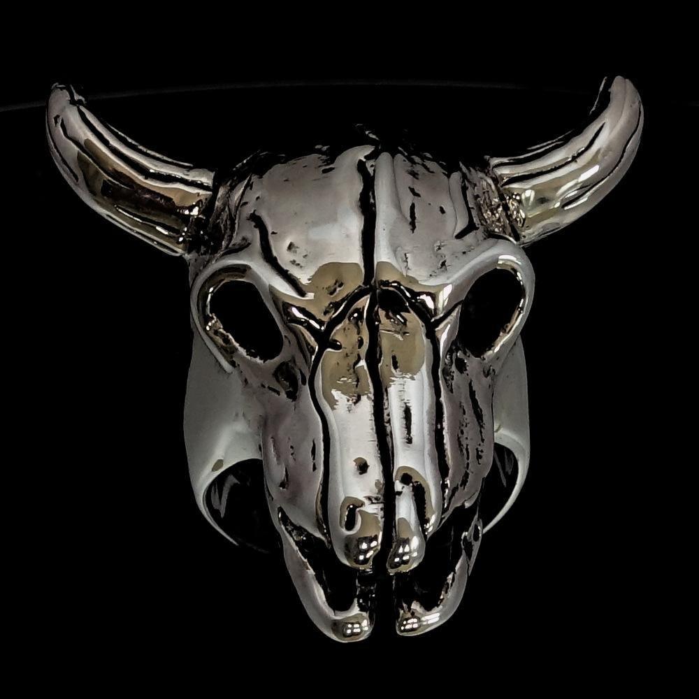 Excellent crafted Men's Bull Skull Cowboy Ring - Sterling Silver - BikeRing4u