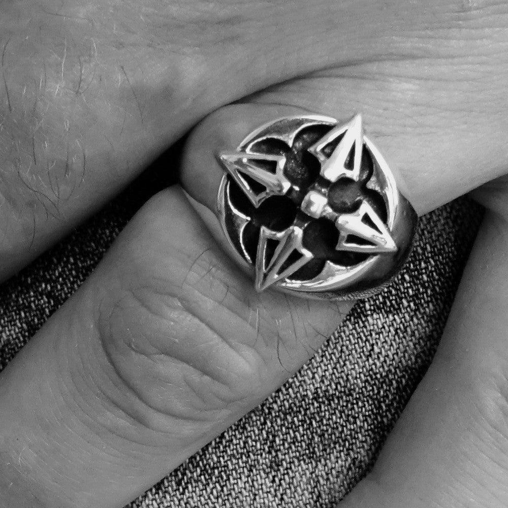 Excellent crafted Men's Costume Brass Ring Crossed Tibetan Thunderbolts - BikeRing4u