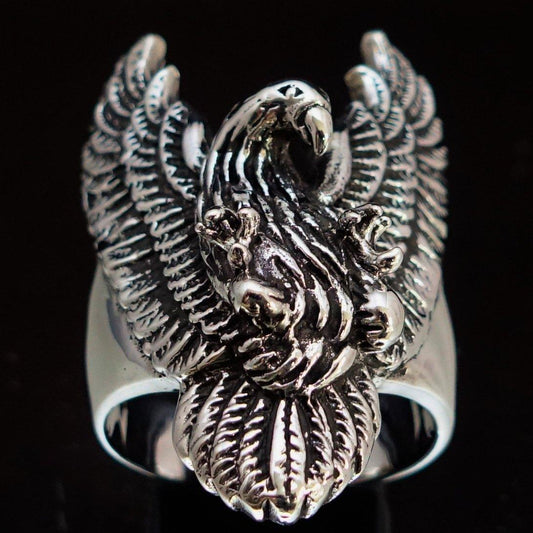 Excellent crafted Men's Eagle Ring spread Wings Sterling Silver 925 - BikeRing4u
