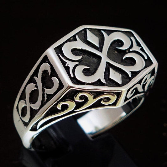 Excellent crafted Men's Medieval Ring Oriental Crest Sterling Silver 925 - BikeRing4u