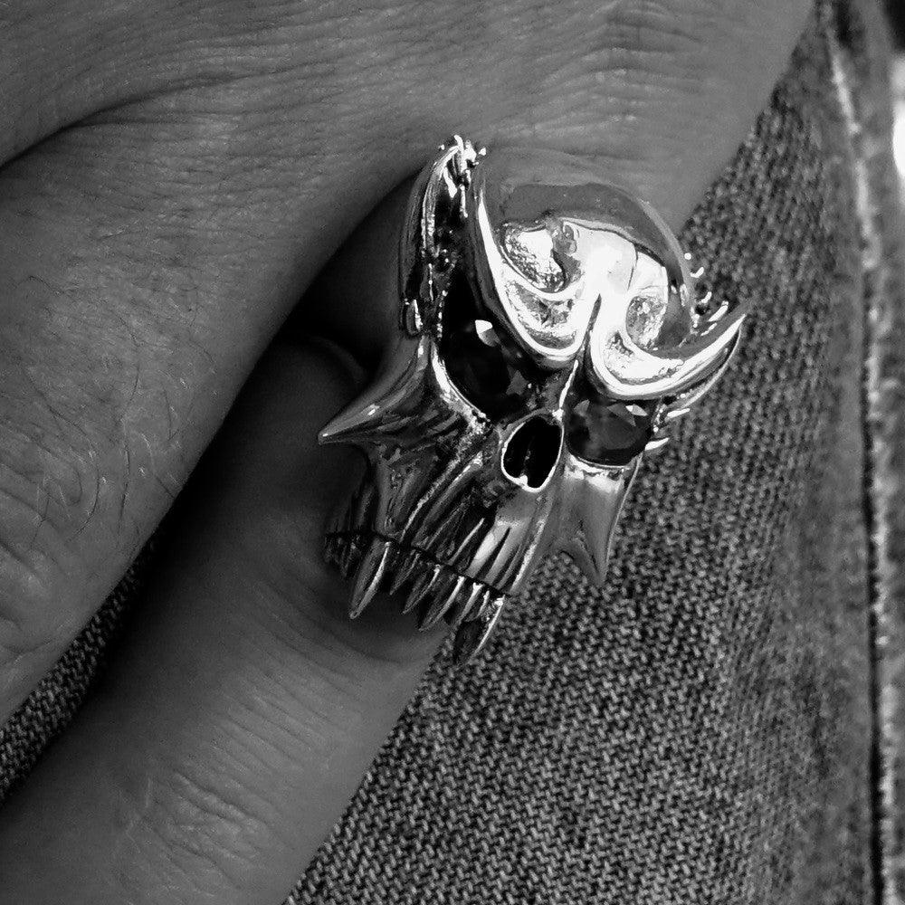 Excellent crafted Men's Biker Ring Vampire Skull blue Sapphire Eyes Sterling Silver 925 - BikeRing4u