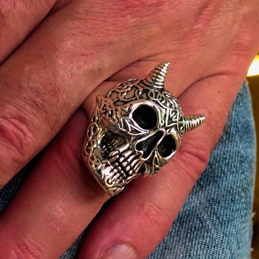 Excellent crafted Men's Biker Ring Celtic Devil Skull Sterling Silver 925 - BikeRing4u