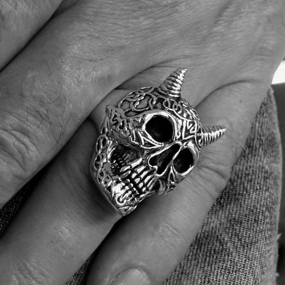 Excellent crafted Men's Biker Ring shiny Celtic Devil Skull - Sterling Silver - BikeRing4u