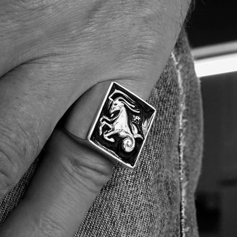 Brass Men's Zodiac Ring Capricorn in Red - BikeRing4u