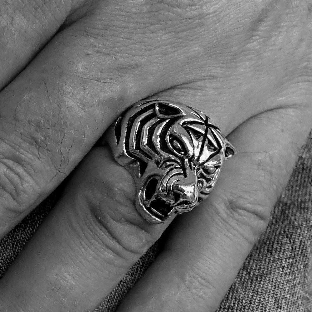 Excellent crafted Men's Animal Ring Male Tiger Green - Brass - BikeRing4u