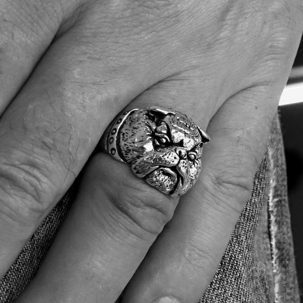 Excellent crafted Men's Animal Ring Bulldog Antiqued - Brass - BikeRing4u