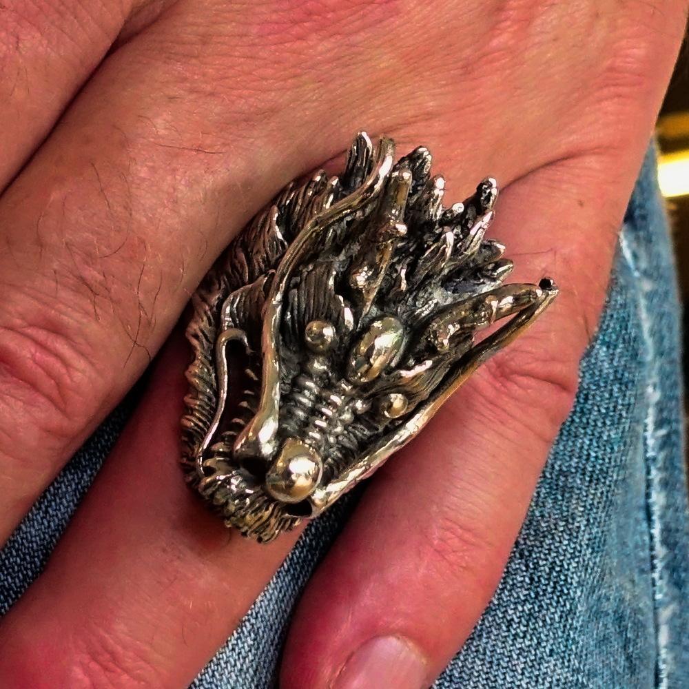 Excellent crafted Men's Animal Ring Male Dragon Sterling Silver 925 - BikeRing4u
